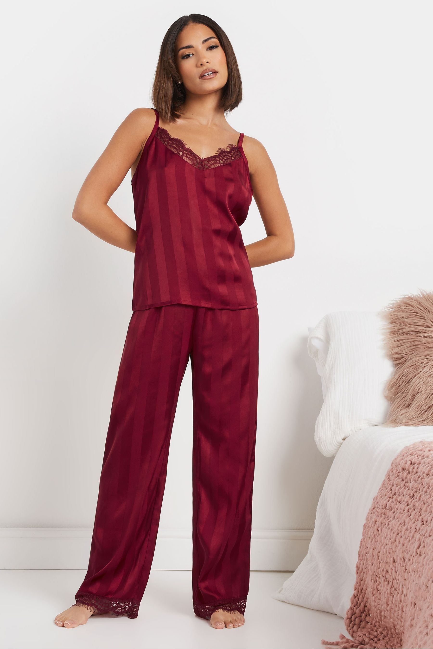Buy PixieGirl Petite Red Lace Stripe Satin Cami Pyjamas Set from the Next UK online shop
