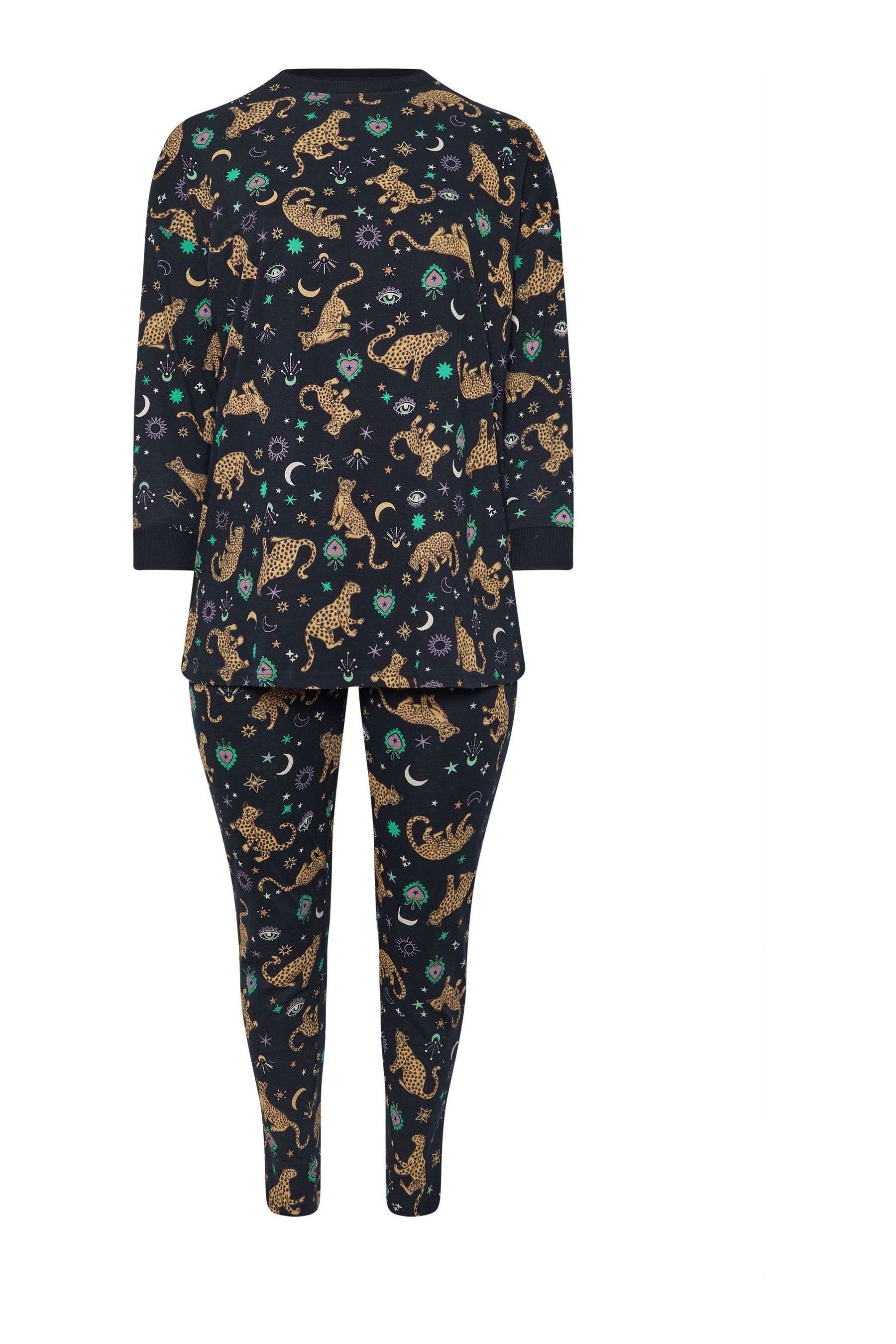 Yours Curve Blue Midnight Leopard Long Sleeve 100 Cotton Pyjamas Set
