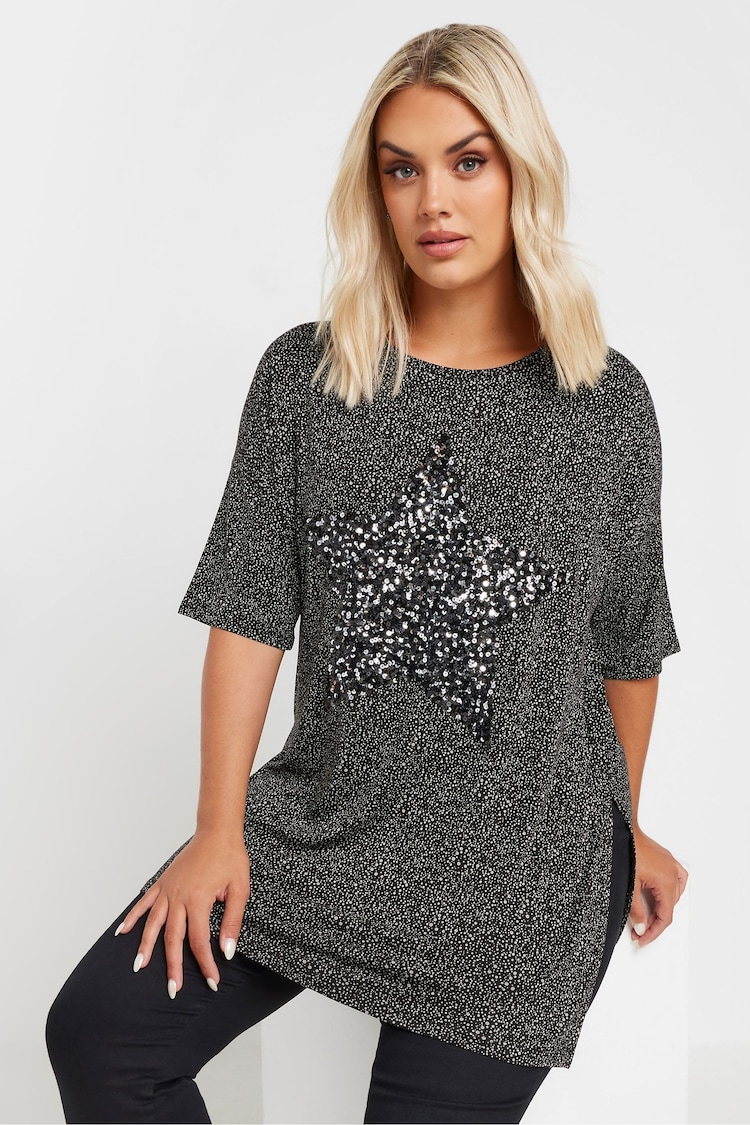 Yours Curve Grey Star Embellished T-Shirt - Image 1 of 5