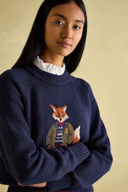 Joules Jonty Navy Intarsia Fox Knit Jumper - Image 5 of 6