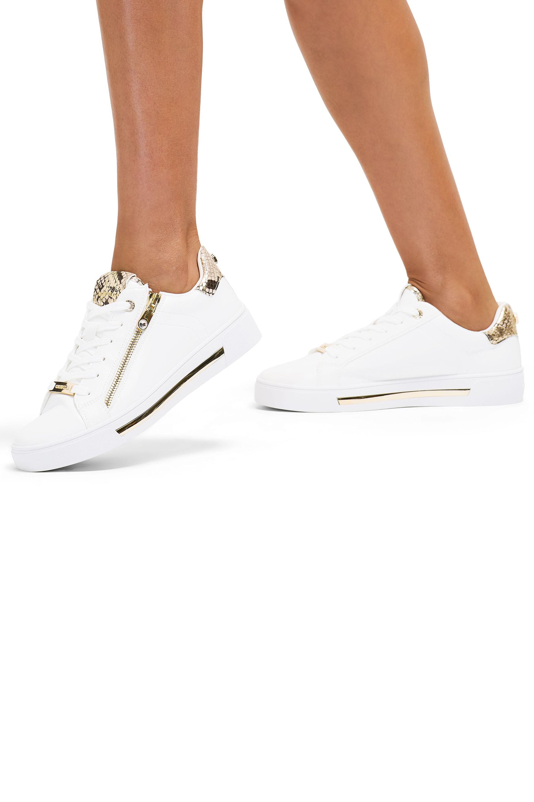 Gold carvela trainers sale