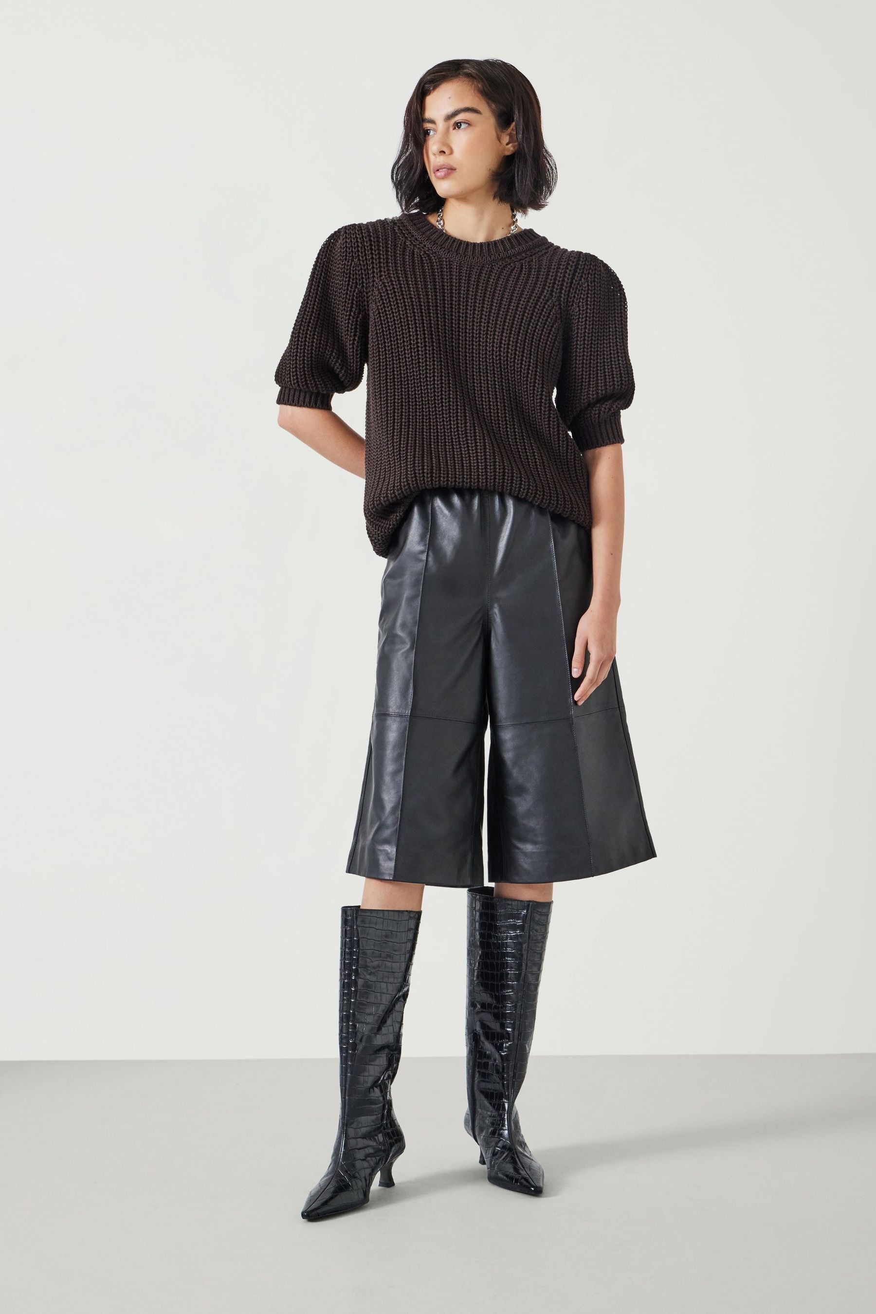 Black leather bermuda shorts cheap