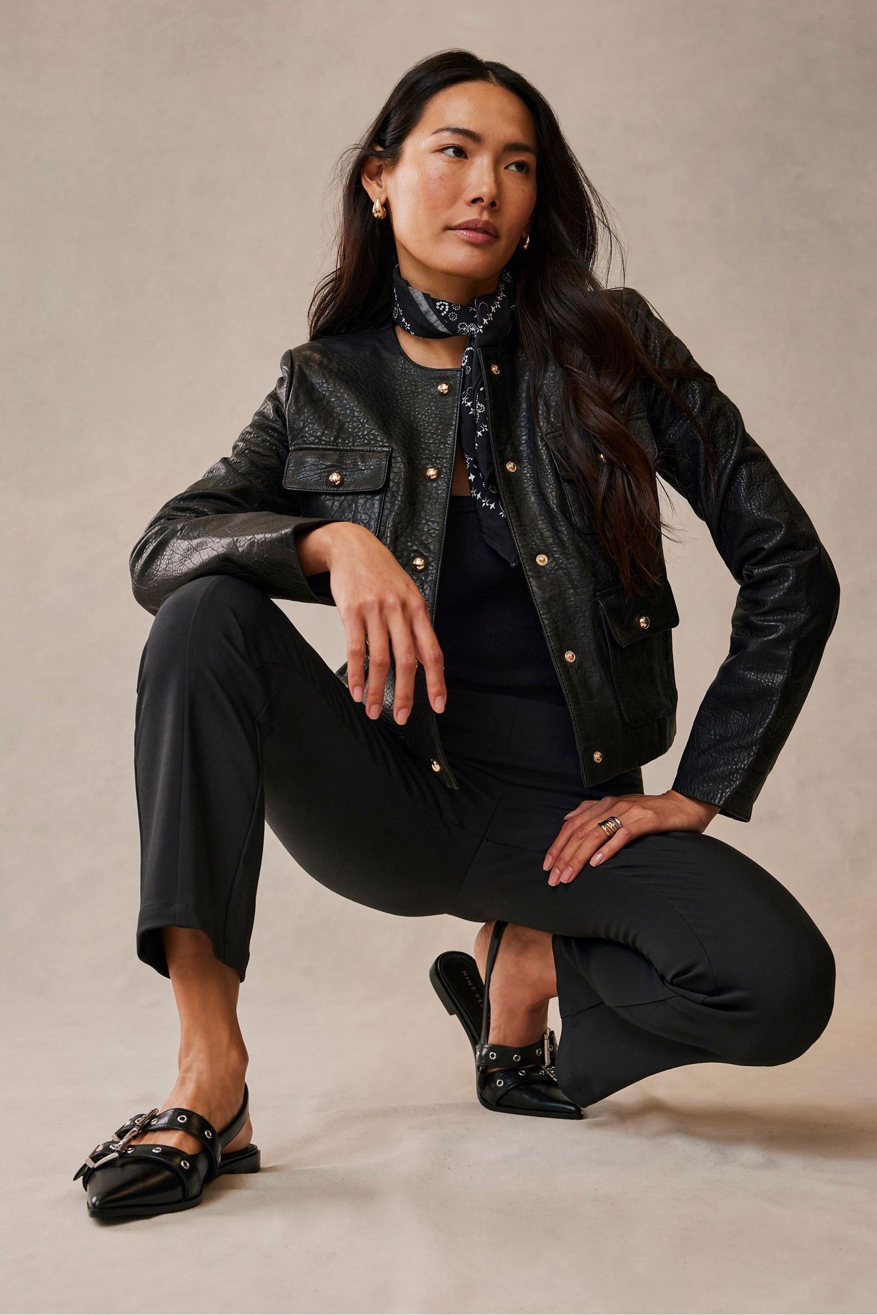 Mint Velvet Black Black Kick Flare Cropped Trousers