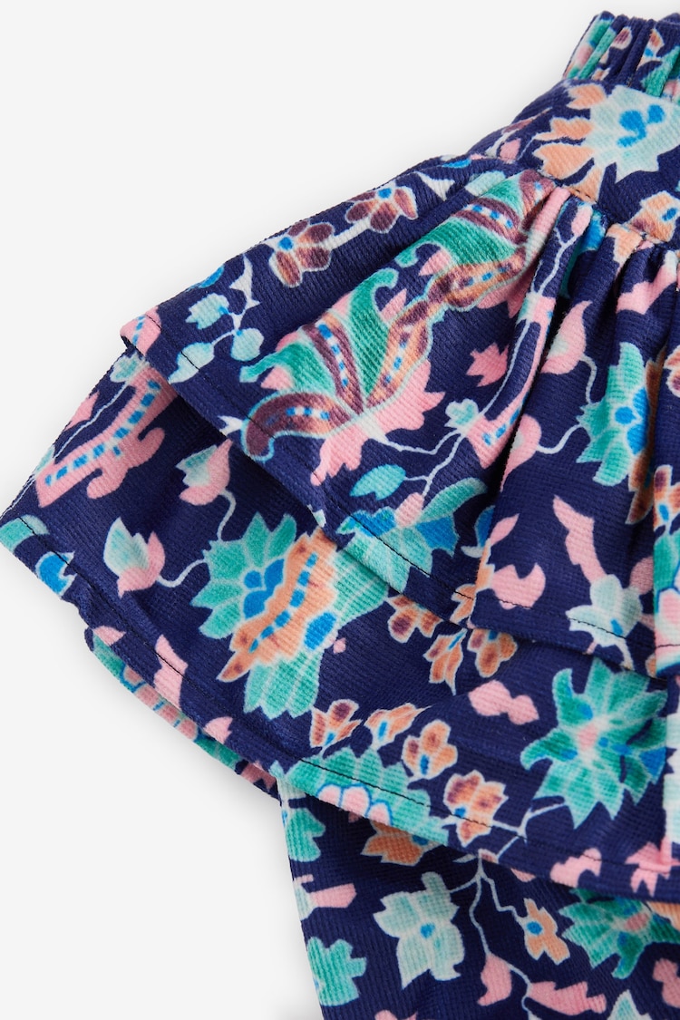 Nicole Miller Blue Floral Print Cotton Blouse - Image 5 of 5