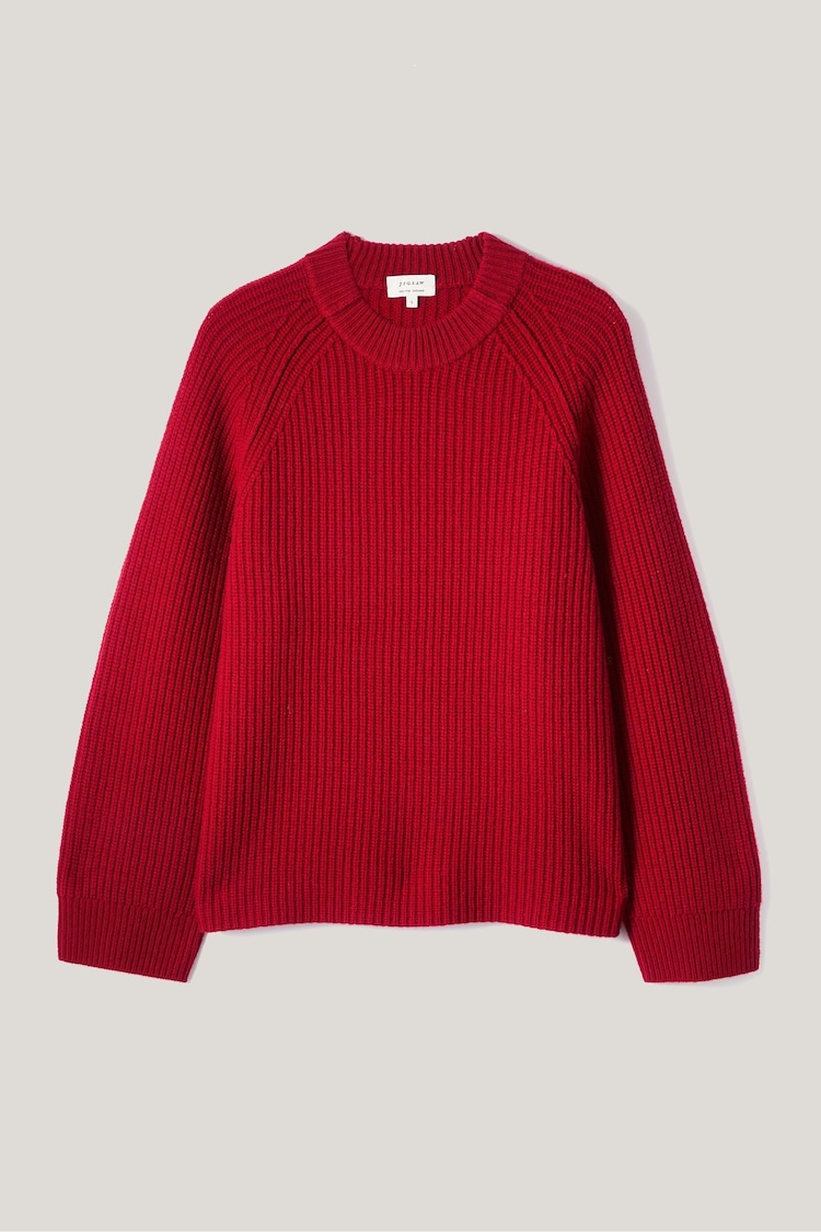 Jigsaw Red Fishermans Pure Wool Rib Crew Jumper - Image 7 of 7