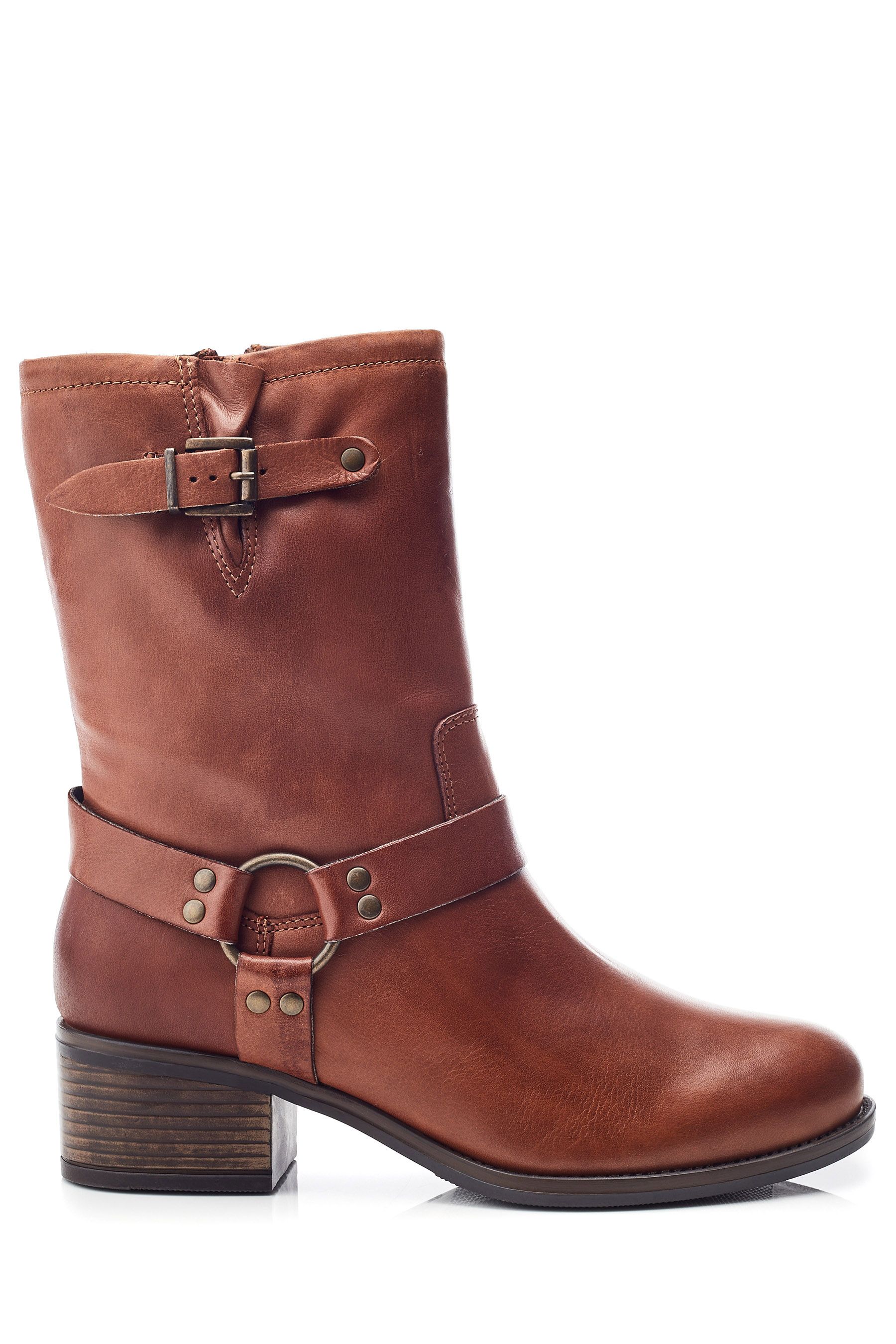Moda In Pelle Ormie Mid Calf Leather Buckle Strap Boots 6 EU 39 BROWN Womens