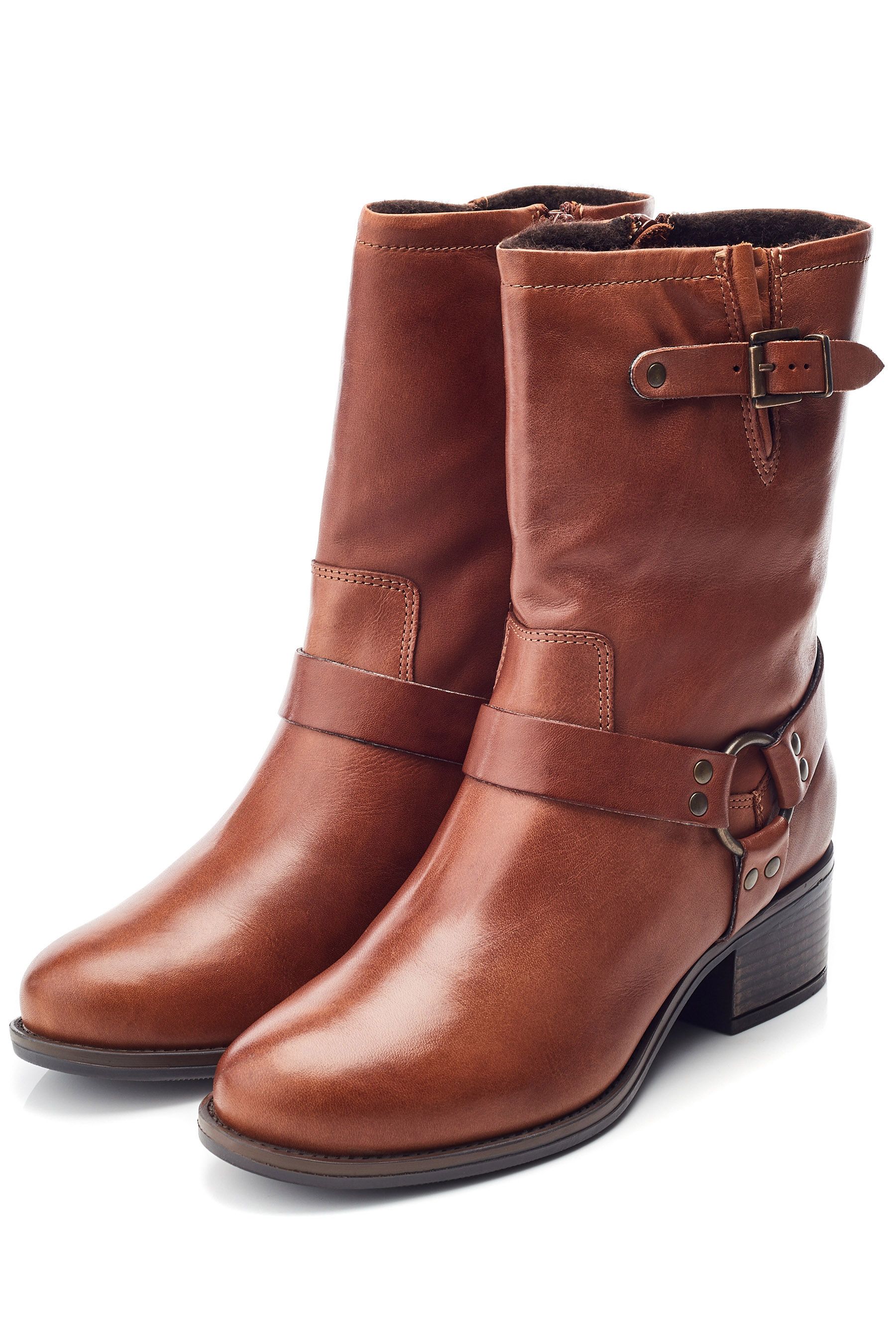 Moda In Pelle Ormie Mid Calf Leather Buckle Strap Boots