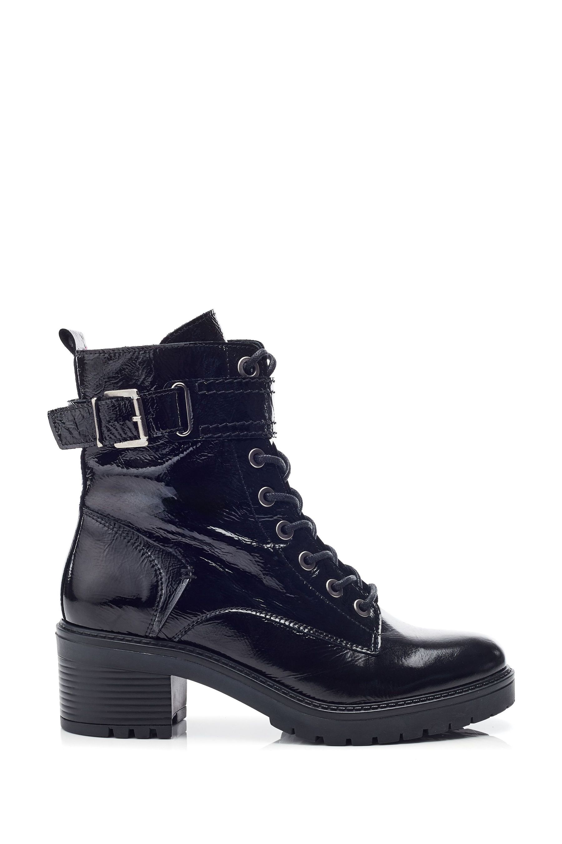 Moda In Pelle Beyza Lace Up Leather Biker Boots 5 EU 38 Black PATENT Womens