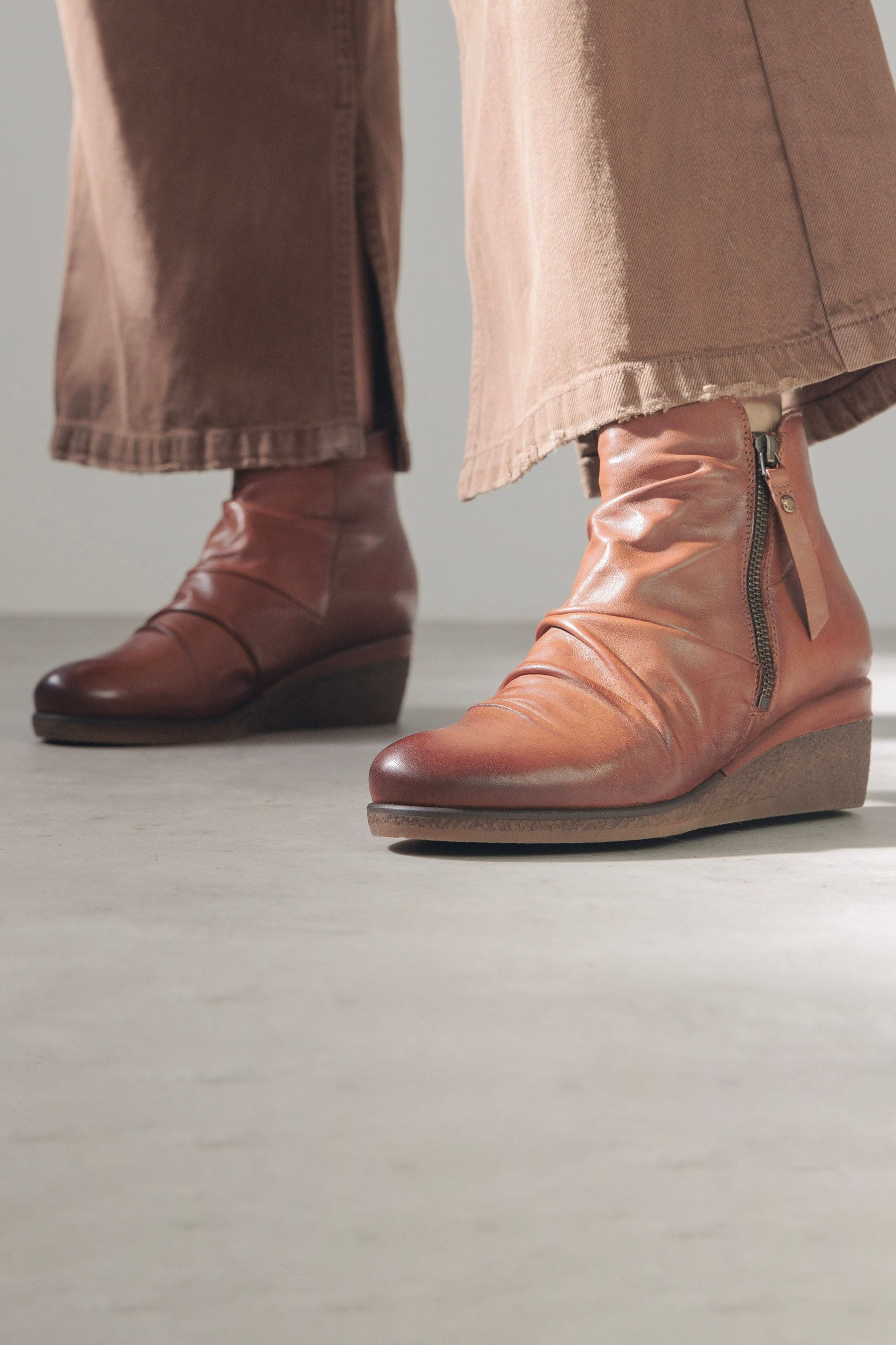 Moda In Pelle Olgar Rouched Wedge Leather Ankle Boots
