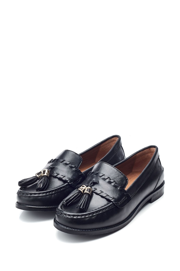 Moda in Pelle Espelette Leather Tassel Boat Black Shoes - Image 2 of 4