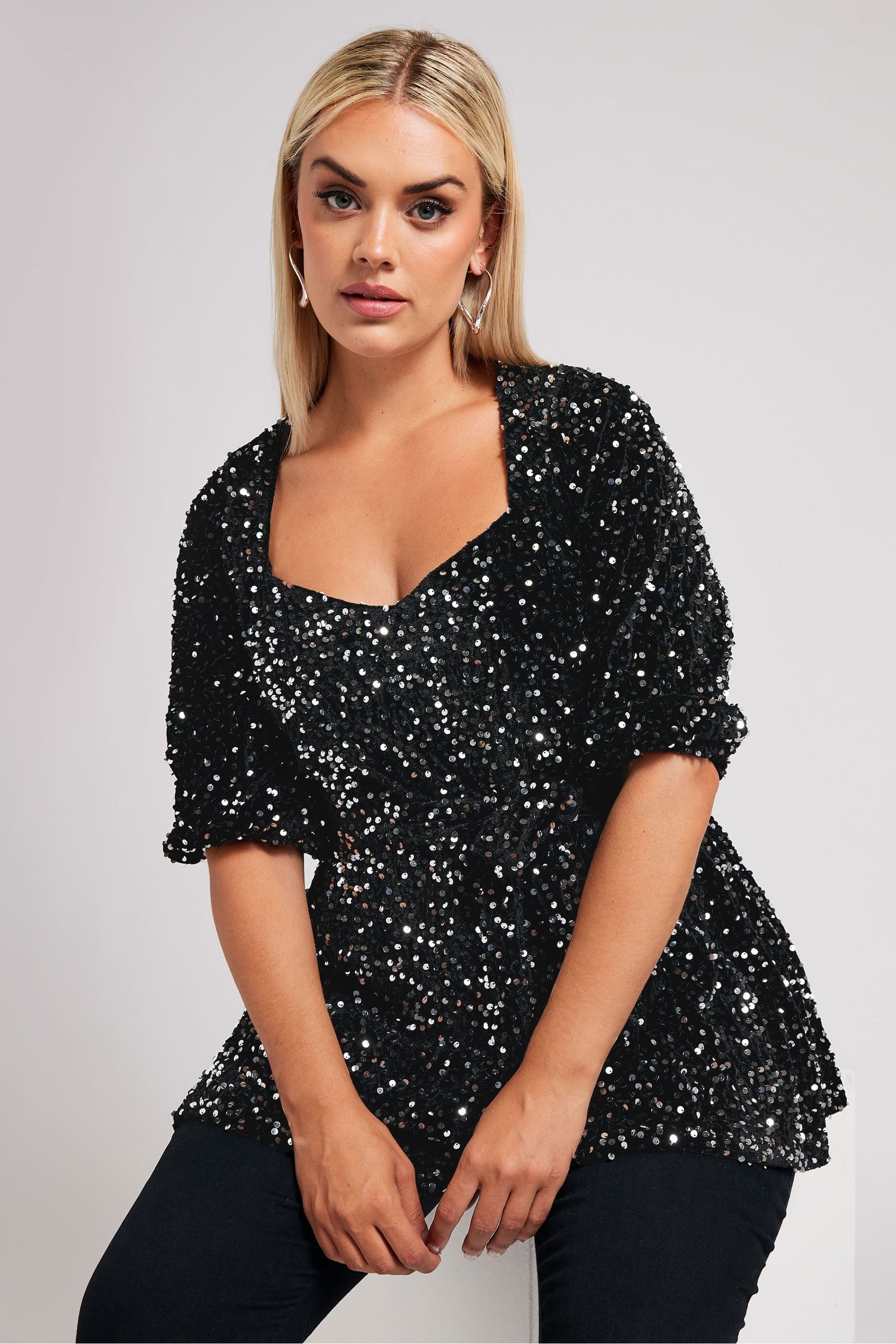 Buy Yours Curve Silver London Sequin Peplum Top from Next Canada