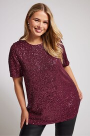 Yours Curve Purple London Sequin Swing Top - Image 1 of 5