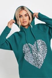 Yours Curve Blue Heart Embellished Hoodie Dress - Image 2 of 5