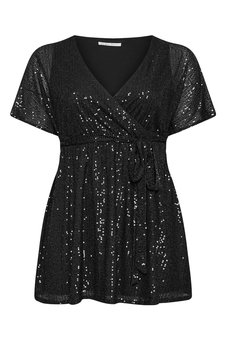 Yours Curve Black London Sequin Wrap Top - Image 5 of 5