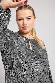 Yours Curve Silver London Sequin Keyhole Bellow Sleeve Top - Image 4 of 5