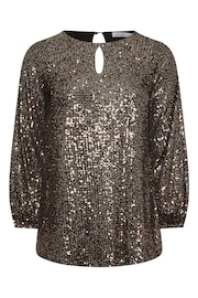 Yours Curve Gold London Sequin Keyhole Bellow Sleeve Top - Image 5 of 5