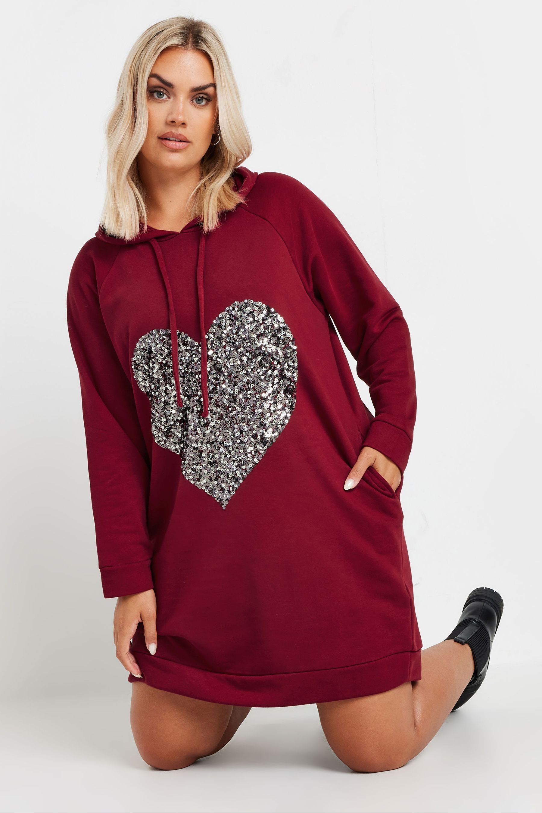 Buy Yours Curve Red Heart Embellished Hoodie Dress from the Next UK online shop