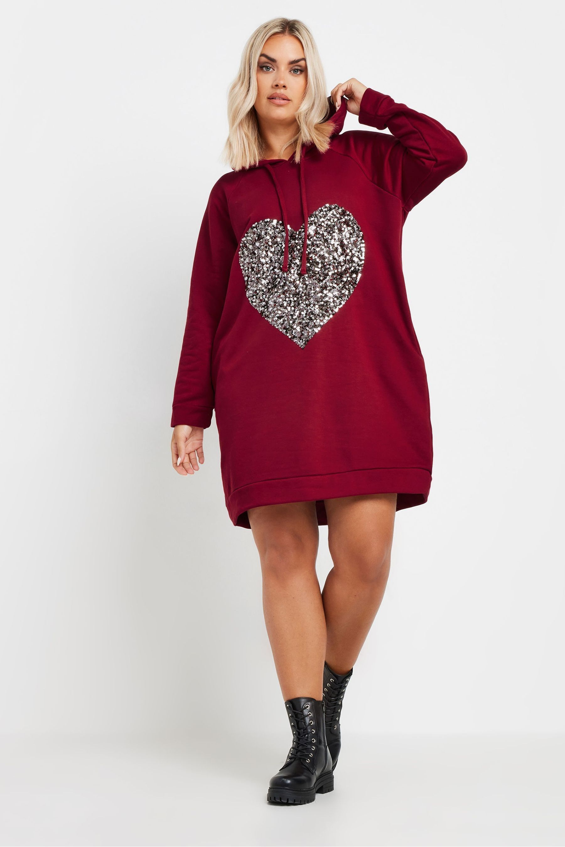 Buy Yours Curve Red Heart Embellished Hoodie Dress from Next Luxembourg