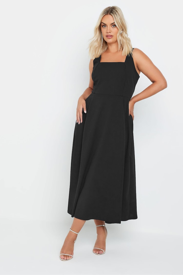 Yours Curve Black Pinafore Square Neck Midaxi Dress - Image 1 of 5