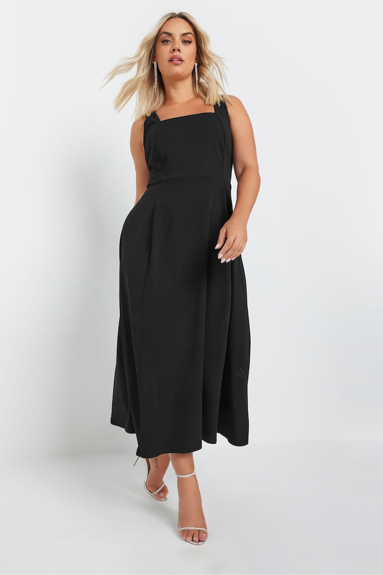 Yours Curve Black Pinafore Square Neck Midaxi Dress - Image 2 of 5