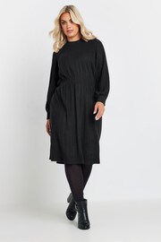 Yours Curve Black Plain Textured Dress - Image 1 of 5