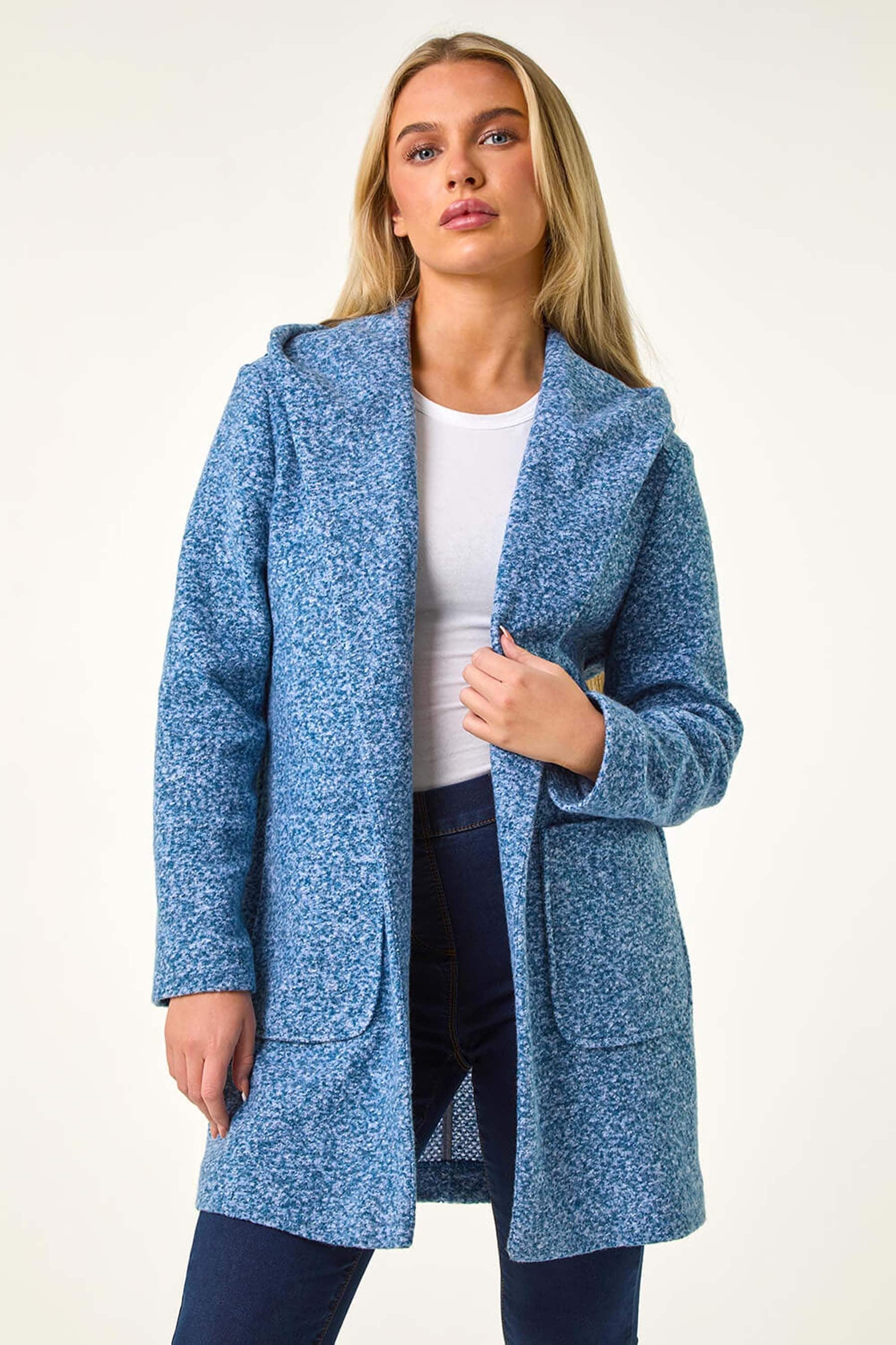 Buy Roman Blue Petite Hooded Edge to Edge Coatigan from the Next UK online shop