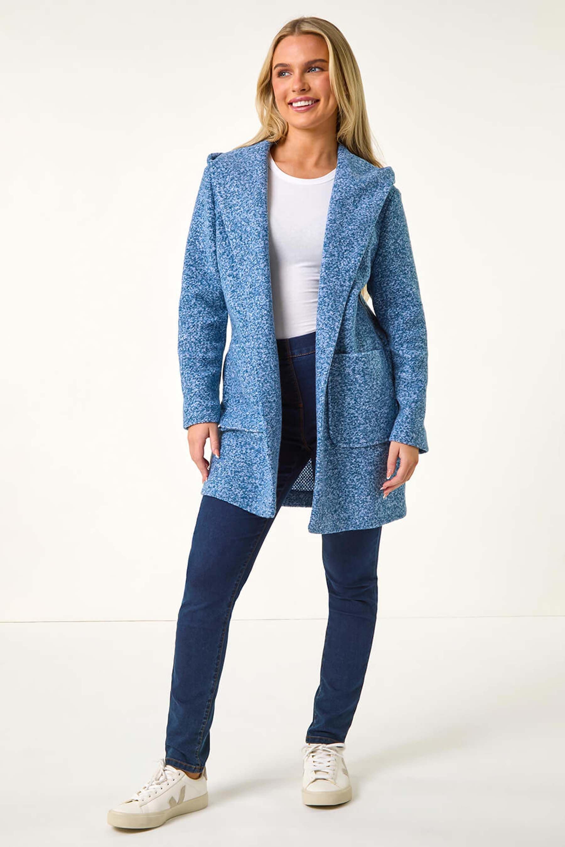 Buy Roman Blue Petite Hooded Edge to Edge Coatigan from the Next UK online shop