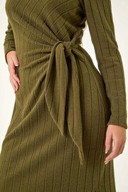 Roman Green Petite Brushed Tie Waist Stretch Midi Dress - Image 5 of 5