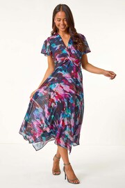 Roman Black Petite Print Twist Front Dobby Midi Dress - Image 1 of 5