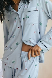 Chelsea Peers Blue TENCEL™ Modal Ski Vacation Print Long Pyjama Set - Image 5 of 5