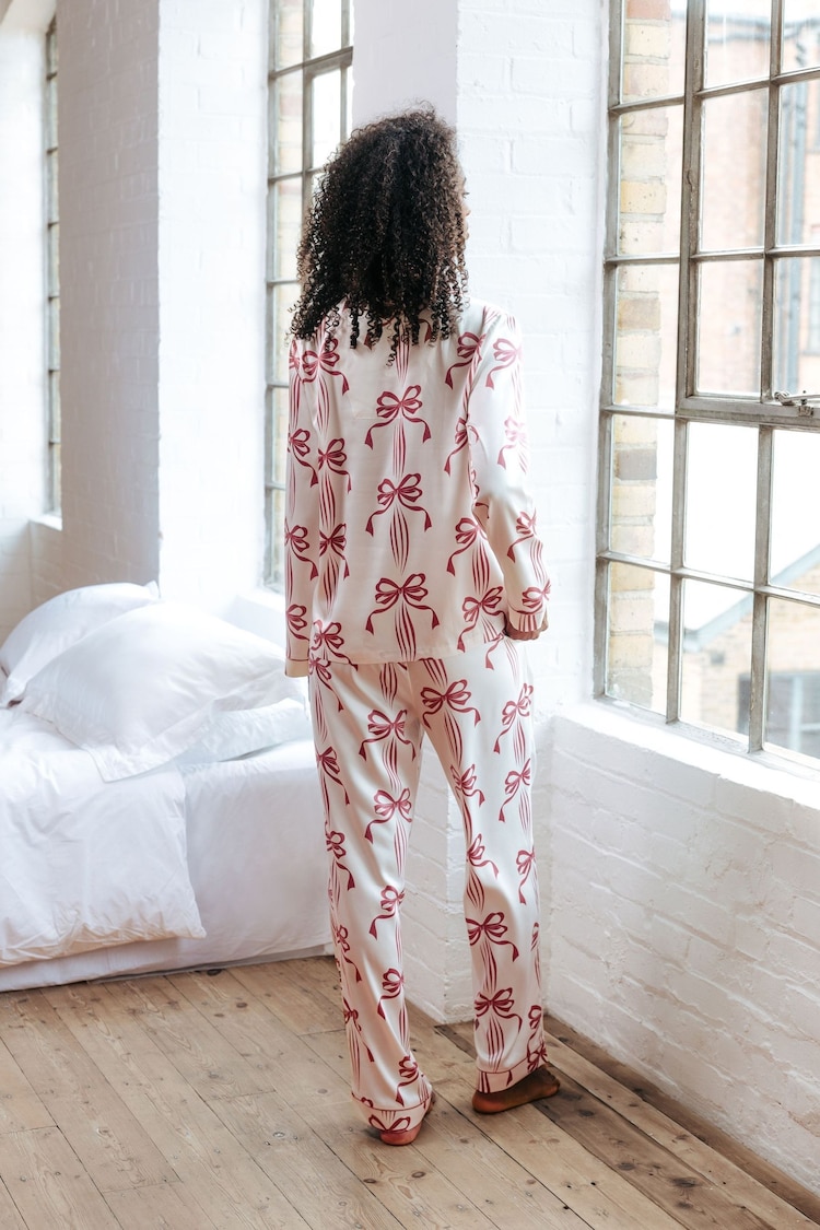 Chelsea Peers Pink Satin Christmas Ribbon Bow Print Long Pyjama Set - Image 2 of 5