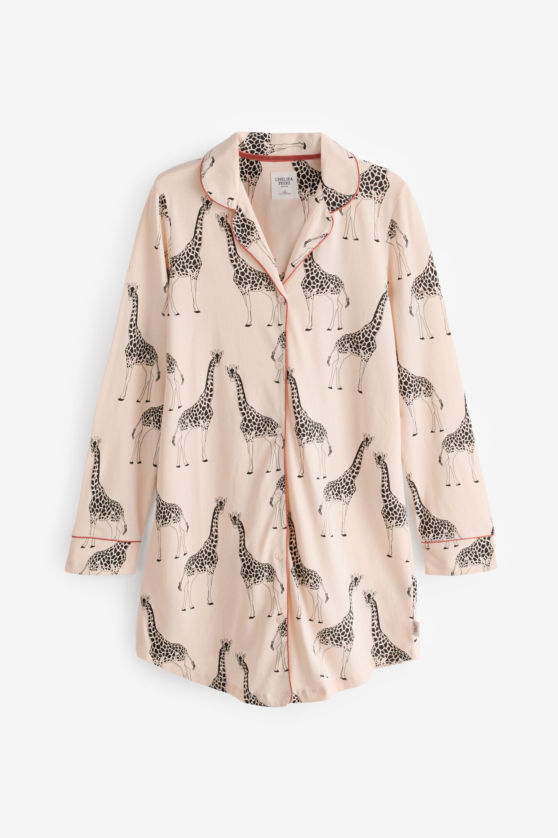 Chelsea Peers Pink 100 Organic Cotton Giraffe Print Nightshirt