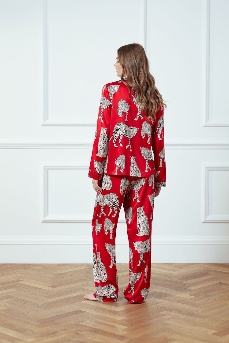 Chelsea Peers Red Satin Leopard Print Long Pyjama Set - Image 2 of 5