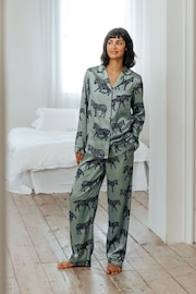 Chelsea Peers Green Jacquard Satin Zebra Print Long Pyjama Set - Image 1 of 5