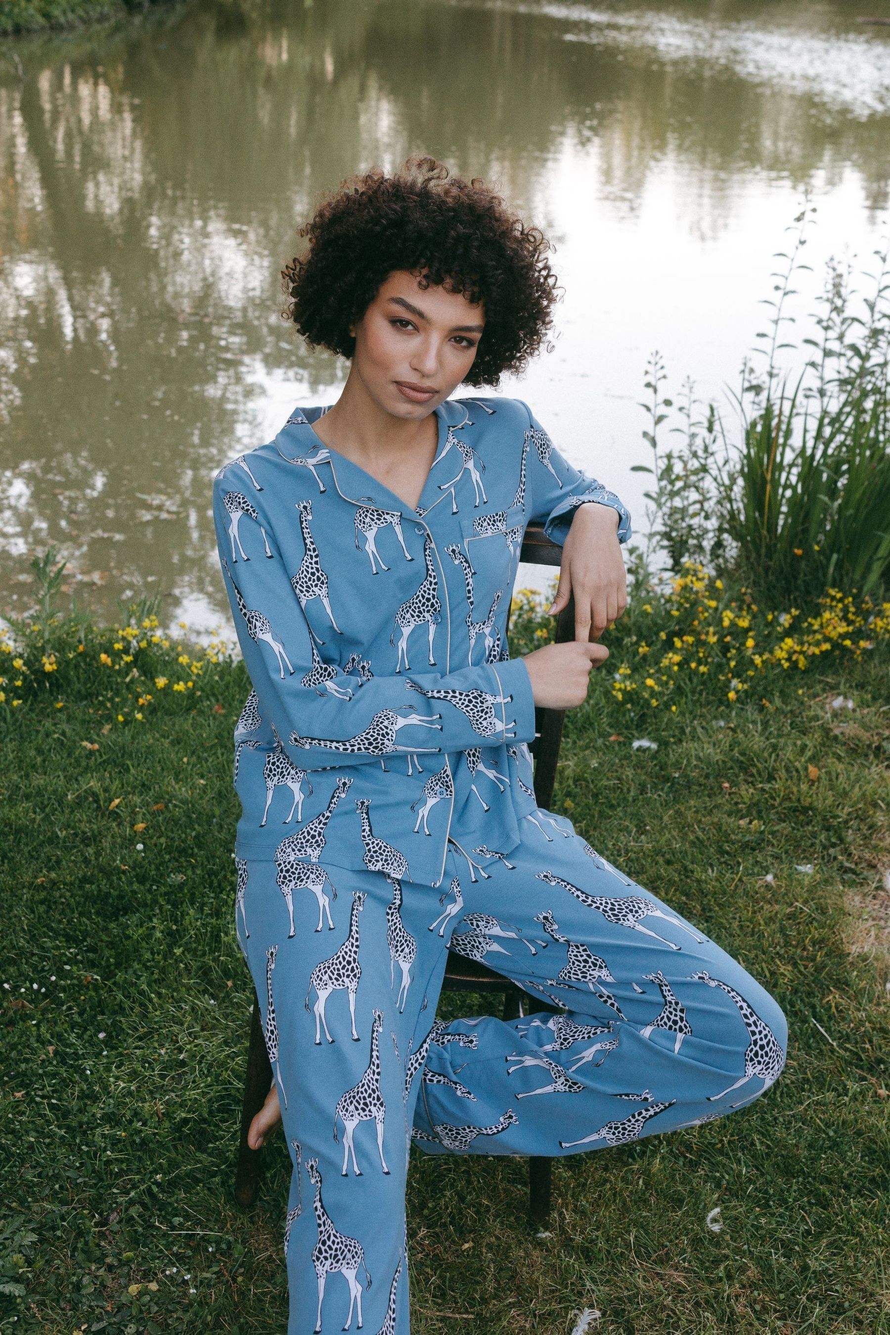 Giraffe print pajama set outlet
