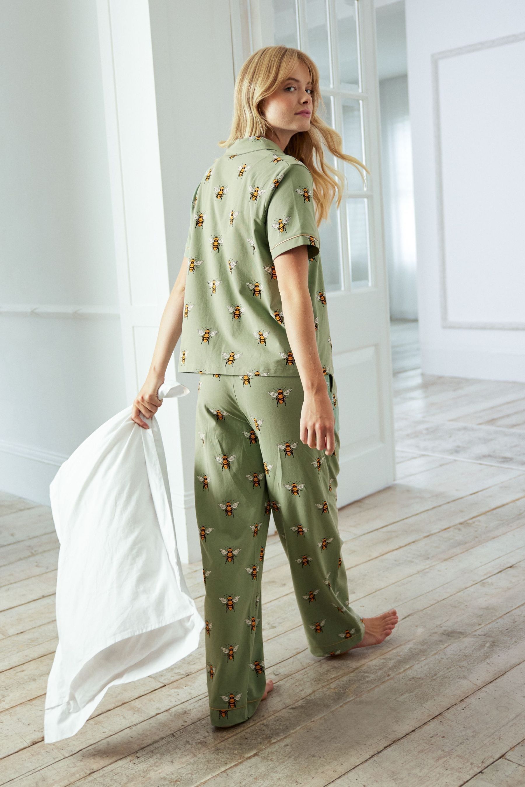 Buy Chelsea Peers Green Organic Cotton Bee Print Long Pyjama Set from the Next UK online shop