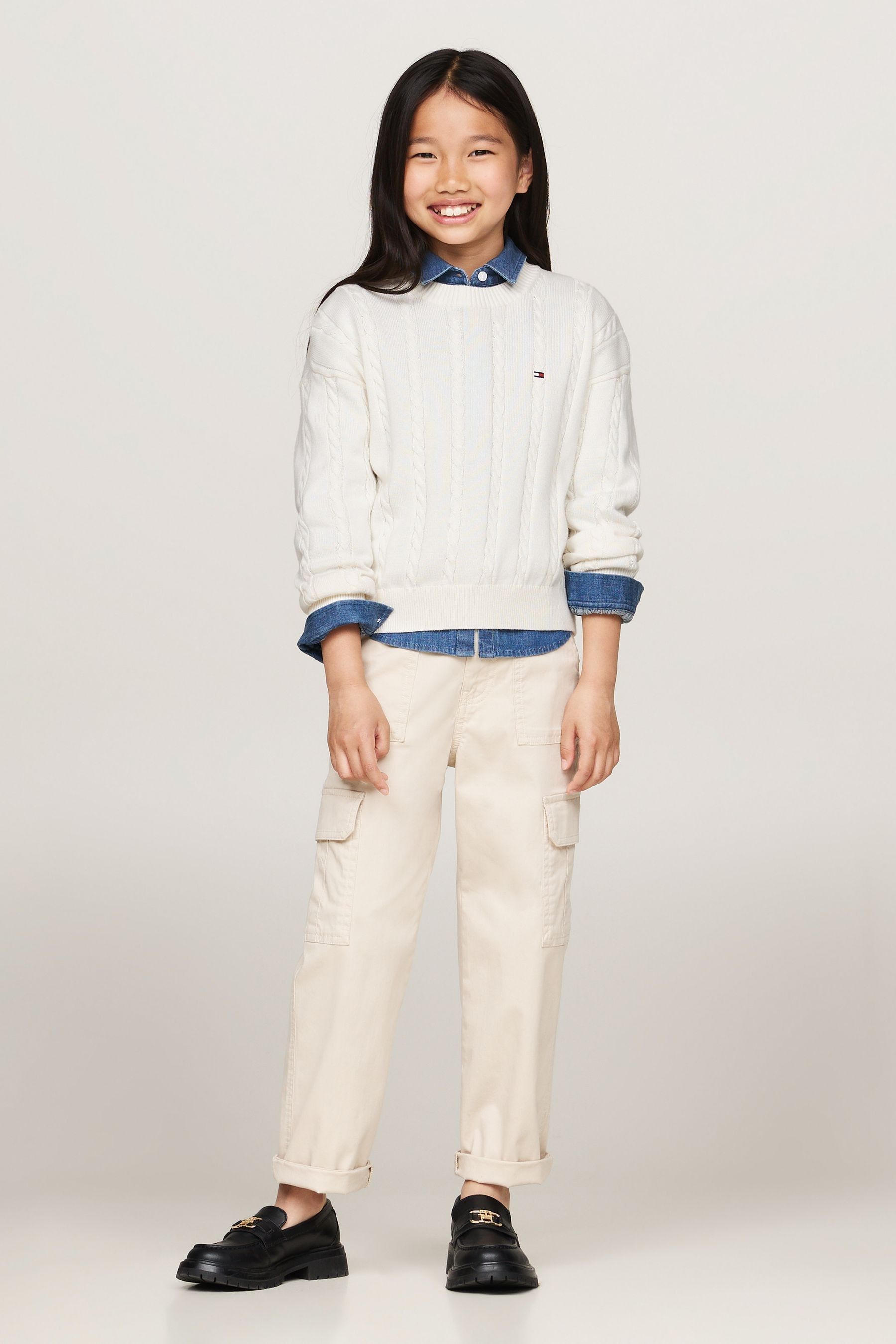 Tommy Hilfiger Cream 100 Organic Cotton Cable Jumper