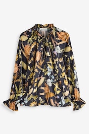 Baukjen Jasmine Printed Tie Neck Satin Black Blouse - Image 1 of 1