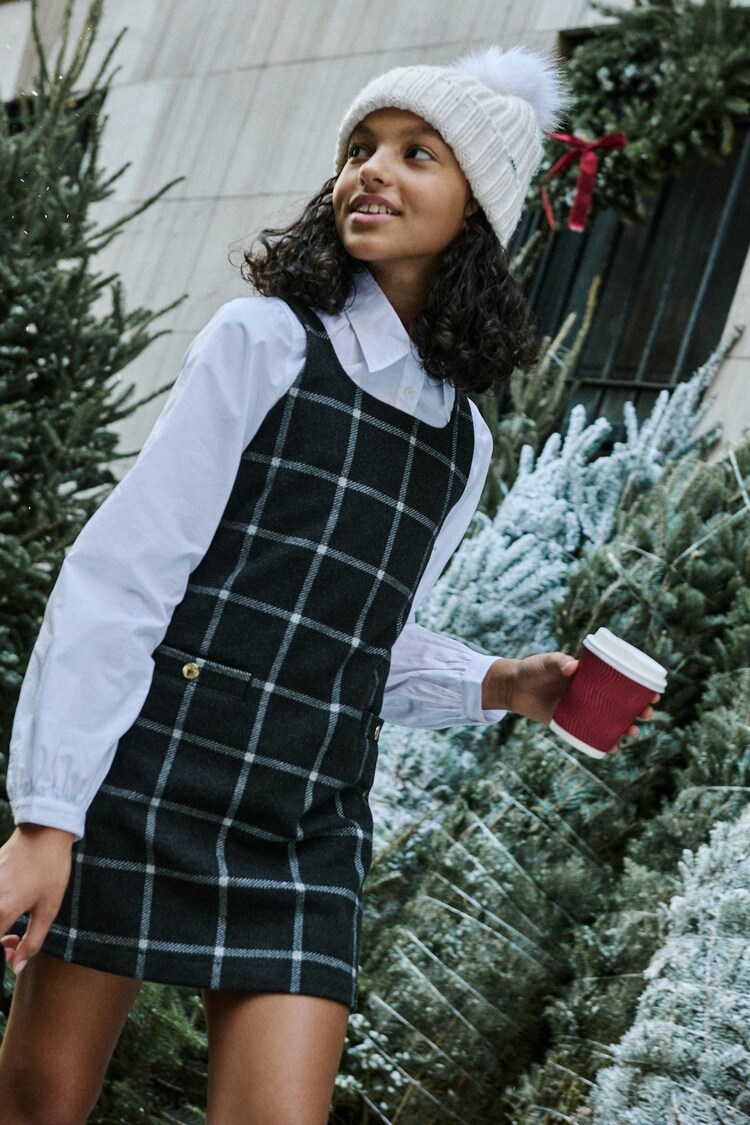 Abercrombie & Fitch Tartan Mini Pinafore Black Dress - Image 1 of 3