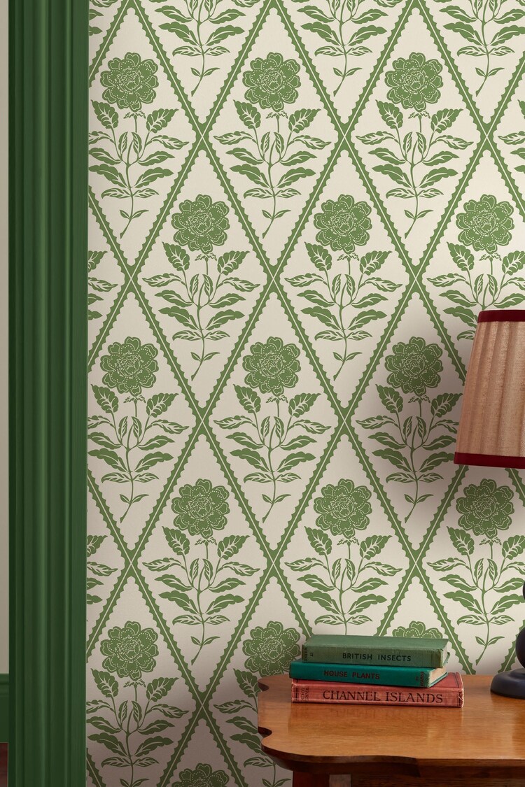 Joules Cream or Green Juliette Floral Print CreamBlue A4 Wallpaper Sample - Image 1 of 4