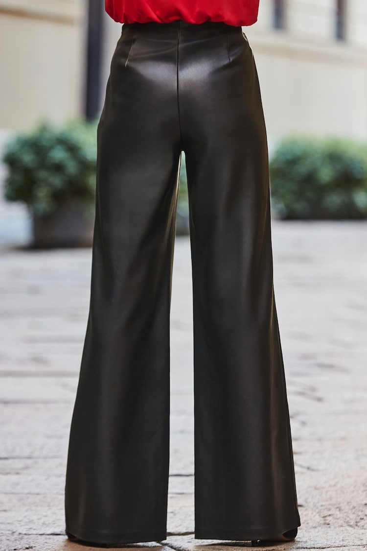 Sosandar Black Faux Leather Palazzo Trousers - Image 5 of 5