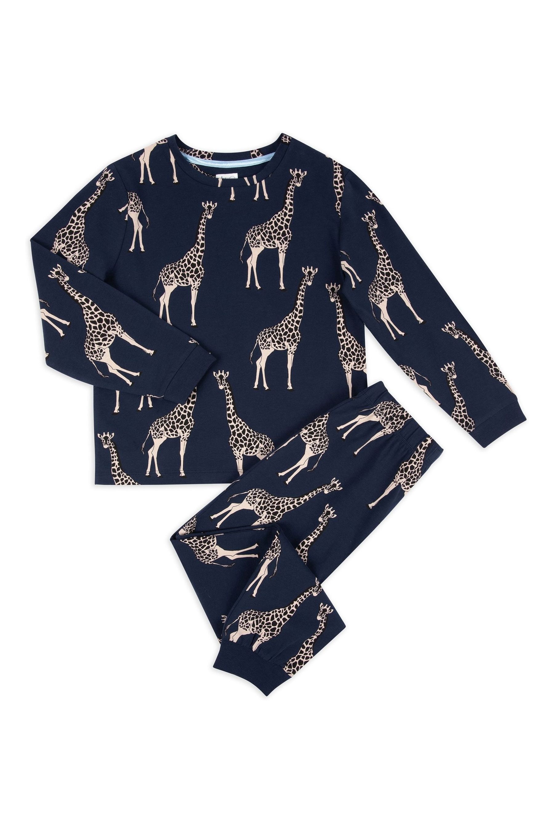 Buy Chelsea Peers Blue Kids Organic Cotton Giraffe Print Long Pyjama Set from the Next UK online shop