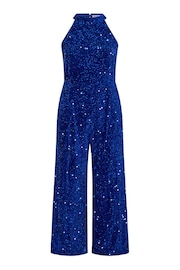 Yours Curve Blue Sequin Velvet Jumpsuit - Image 6 of 7