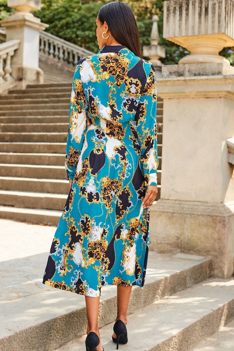 Sosandar Blue Multi Print Midi Shirt Dress - Image 2 of 5