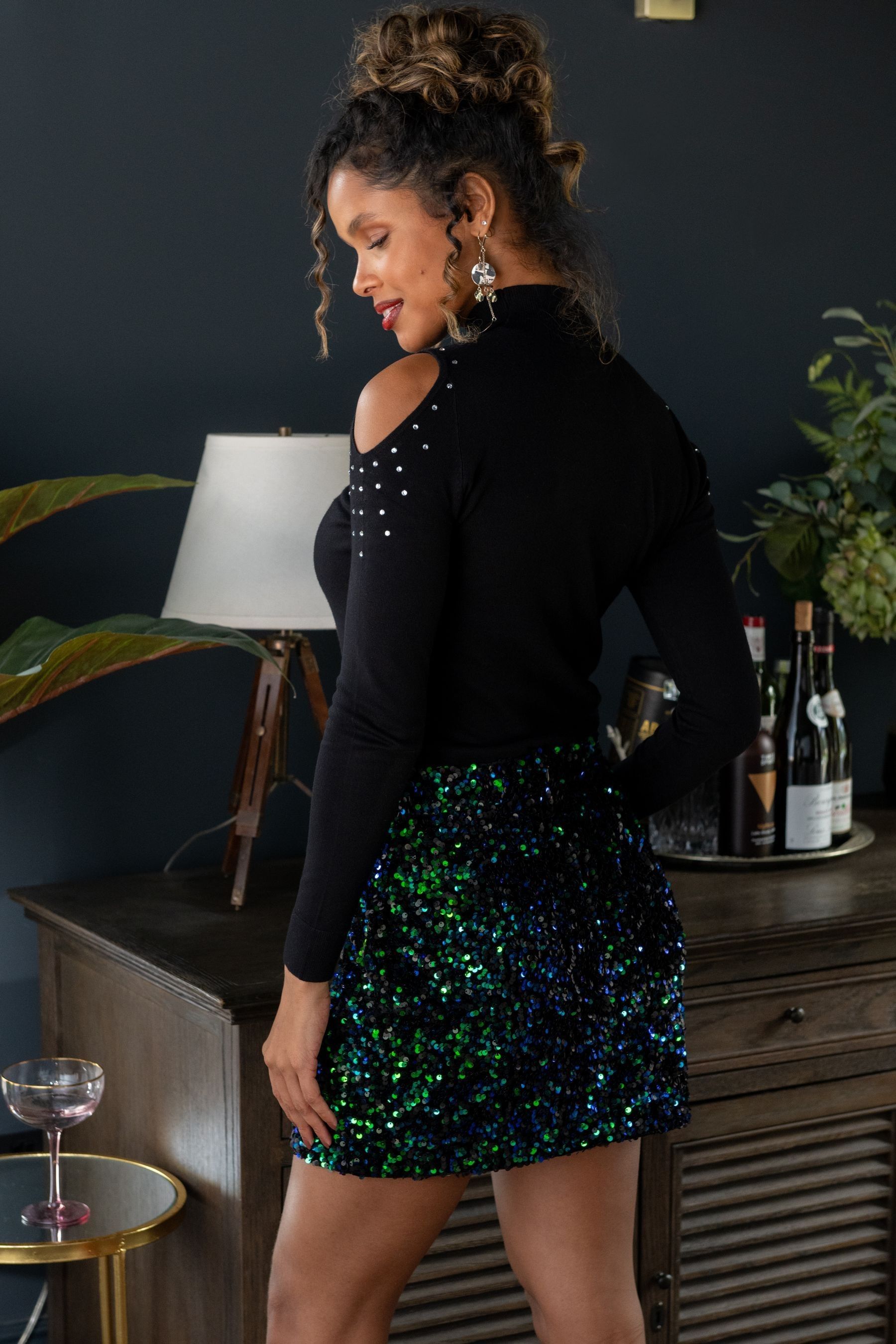 Velvet sequin mini skirt outlet
