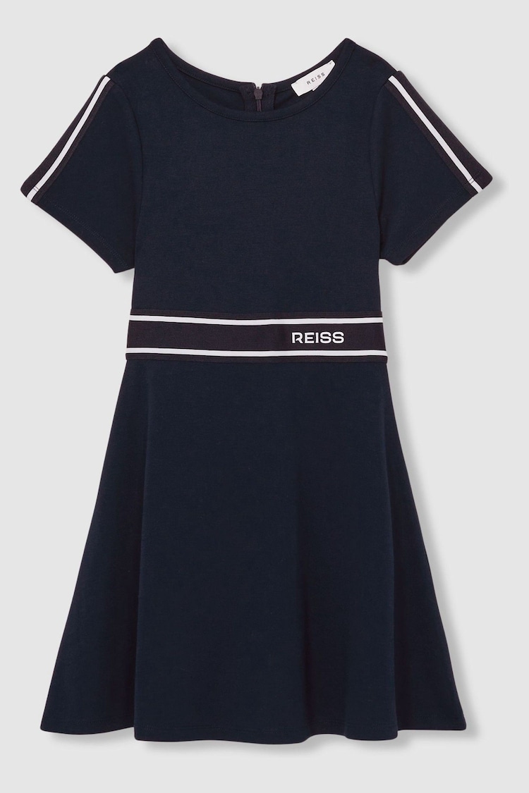 Reiss Navy Lowri 13-14 yrs Interlock-Jersey Logo-Waistband Dress - Image 1 of 4