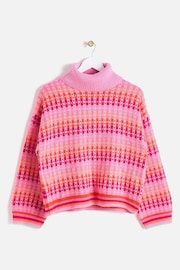 Oliver Bonas Pink Ombre Geometric Roll Neck Knitted Jumper - Image 1 of 5