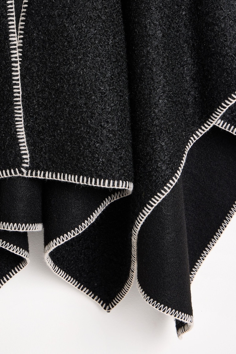 Oliver Bonas Black Boucle Blanket Stitch Cape Scarf - Image 5 of 5