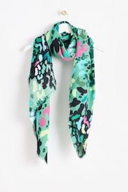 Oliver Bonas Green Colour Pop Midweight Animal Print Scarf - Image 1 of 5