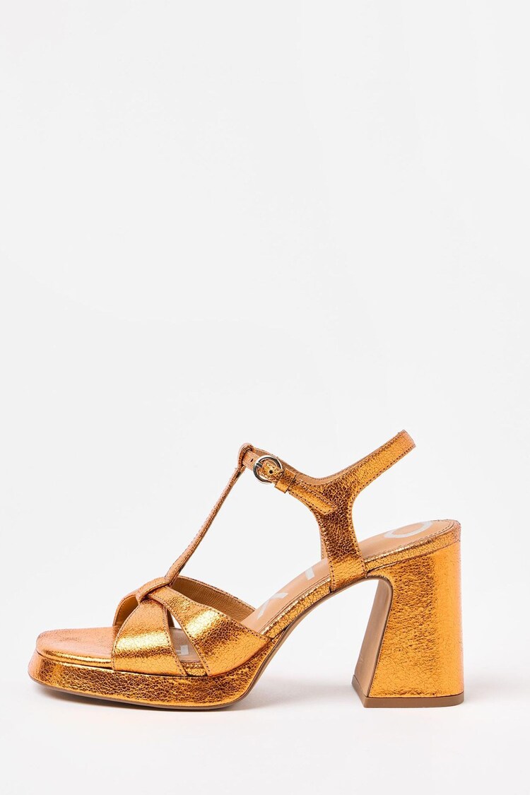 Oliver Bonas Orange Metallic T-Bar Flared Heeled Sandals - Image 2 of 7